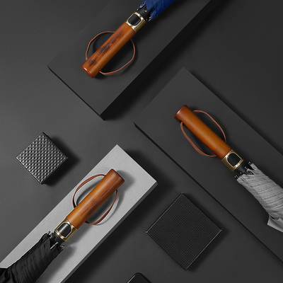 190T Pongee Long Handle 3 Fold Wood Handle Παντελονιστική ομπρέλα άνεμου για άνδρες