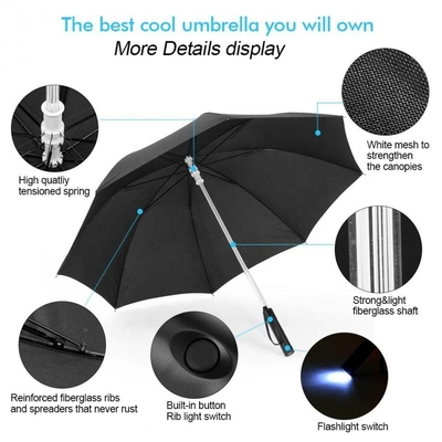 23 ιντσών 8K LED Light Up Umbrella με 105cm ανοιχτή διάμετρο και γρήγορη ξήρανση Pongee ύφασμα