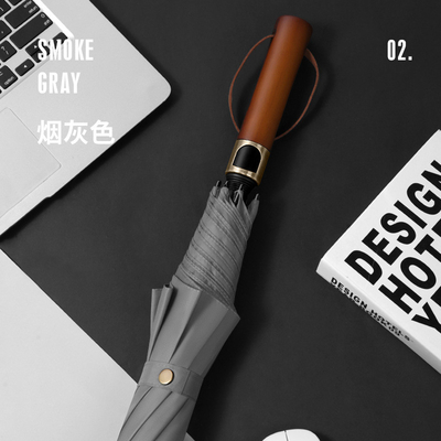190T Pongee Long Handle 3 Fold Wood Handle Παντελονιστική ομπρέλα άνεμου για άνδρες