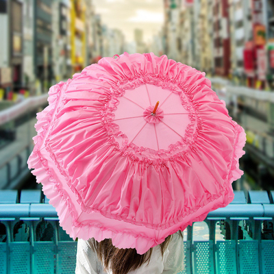 8K Steel Ribs Semi Automatic Princess Lace Umbrellas για γυναίκες Ροζ χρώμα Προσαρμοσμένο λογότυπο