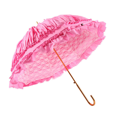 8K Steel Ribs Semi Automatic Princess Lace Umbrellas για γυναίκες Ροζ χρώμα Προσαρμοσμένο λογότυπο