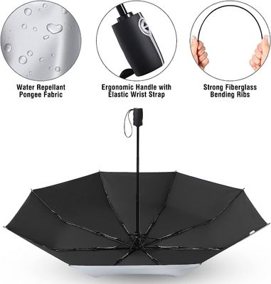 Πολυεστέρα UPF 50 Ανεμοστεγμένη Ηλιακή Προστασία Ταξιδιωτική Ομπρέλα 46 &quot; Ασημένια Επιχρισμένη Ομπρέλα Αυτοκινήτου