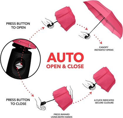 23 ίντσες * 10k Ροζ σκόνη χρώμα ψεύτικη διπλή κάλυψη ταξιδιωτική ομπρέλα για εύκολο χειρισμό