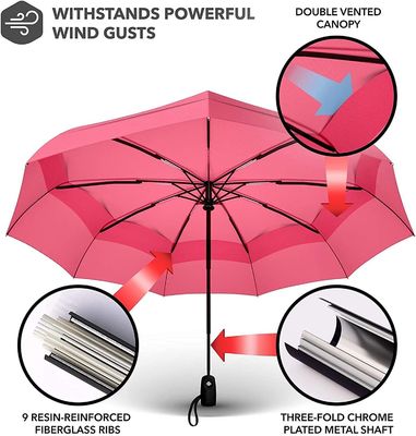 23 ίντσες * 10k Ροζ σκόνη χρώμα ψεύτικη διπλή κάλυψη ταξιδιωτική ομπρέλα για εύκολο χειρισμό