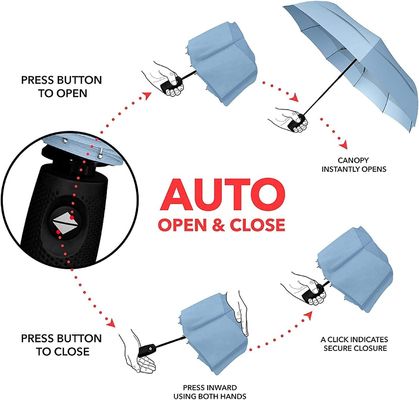 UV Μαύρο Επικάλυψη 190T Pongee Double Canopy ταξιδιωτική ομπρέλα για προστασία από τη βροχή και τον άνεμο