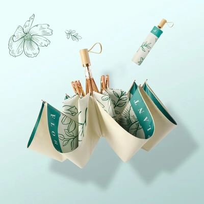 Κλασικό Στυλ Κινέζικης Εκτύπωσης Λουλουδιών ξύλινη λαβή 3 διπλές ομπρέλες για γαμήλια διακόσμηση