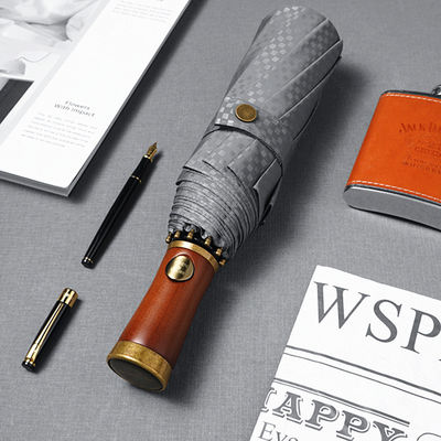 X315 ξύλινο σχεδιασμό ανδρών αυτόματη αδιάβροχη τριπλή ομπρέλα προσαρμοσμένο χρώμα