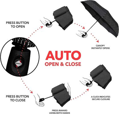 Τελική διαφήμιση Τριπλό ομπρέλα με χρυσές μεταλλικές πλευρές και αυτόματη αναδίπτωση